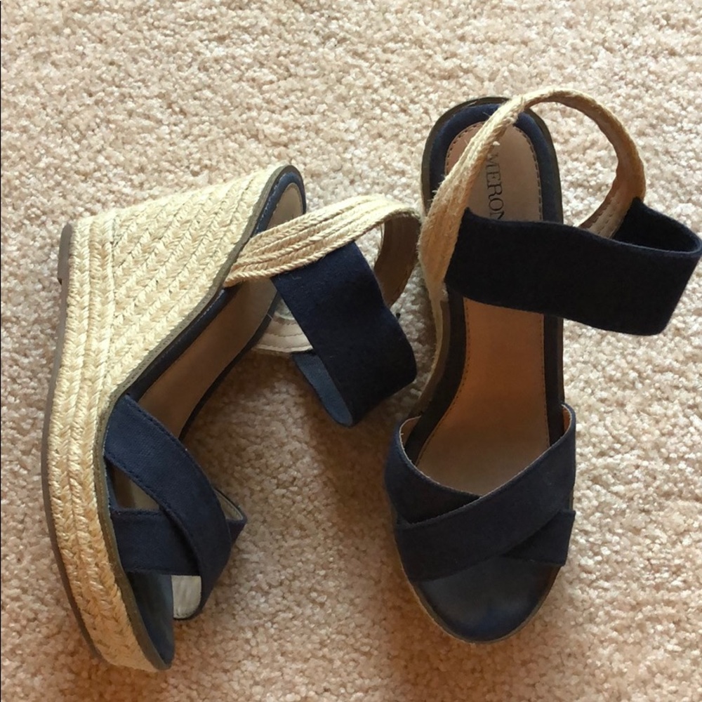 Navy espadrille wedges, size 7.5